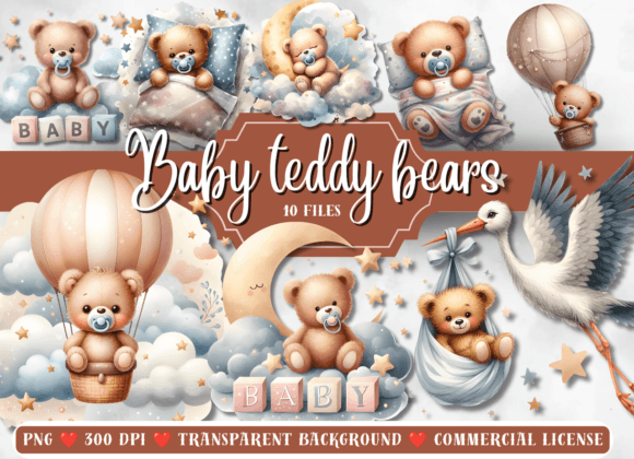 Baby Teddy Bears Clip Art Bundle Gráfico Ilustraciones Imprimibles Por AnetArtStore