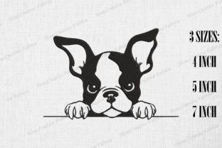 Cute Boston Terrier Dog Peeking Wall Cães Design de Bordado Por Honi.designs 1