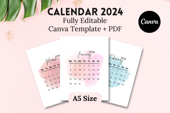 Editable Calendar 2024 Canva Template Graphic Print Templates By Grow Your Biz
