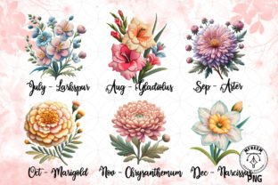 Embroidered Birth Month Flower Clipart Graphic Illustrations By mfreem 3