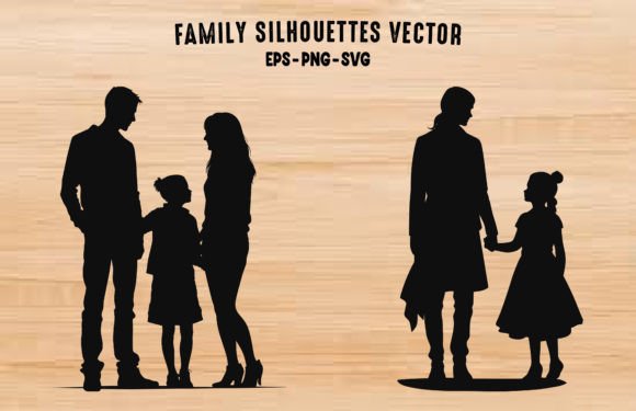 Happy Family Silhouettes Vector PNG Gráfico Ilustraciones Imprimibles Por Gfx_Expert_Team