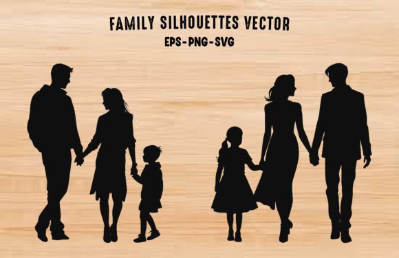 Happy Family Vector Black Silhouettes Gráfico Ilustraciones Imprimibles Por Gfx_Expert_Team