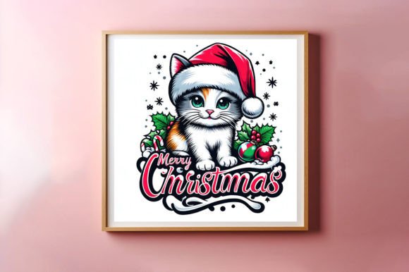 Merry Christmas Watercolor Animal Cat Gráfico Ilustraciones Imprimibles Por Kanay Lal