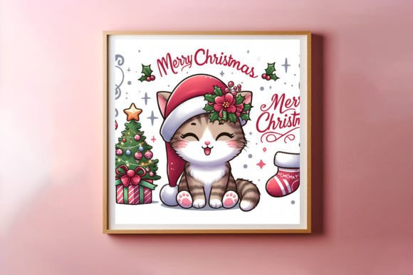 Merry Christmas Watercolor Animal Cat Graphic Illustrations By Kanay Lal
