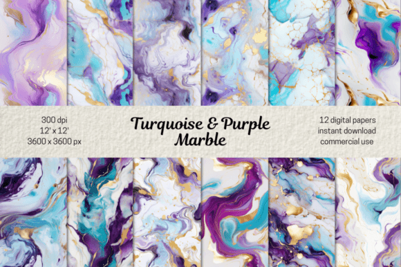Purple & Turquoise Marble Digital Papers Grafik Papier-Muster Von MashMashStickers