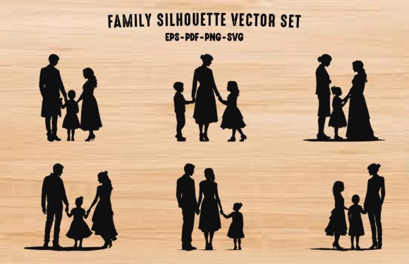 Set of Family Silhouettes Vector PNG Grafica Illustrazioni Stampabili Di Gfx_Expert_Team