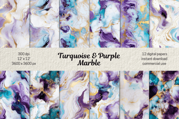 Turquoise & Purple Marble Backgrounds Graphic Patterns By MashMashStickers