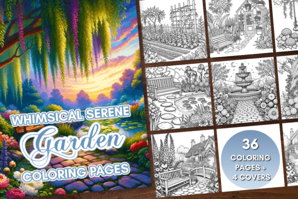 Whimsical Serene Garden Coloring Pages Illustration Pages et livres de coloriage Par Artistic Wisdom
