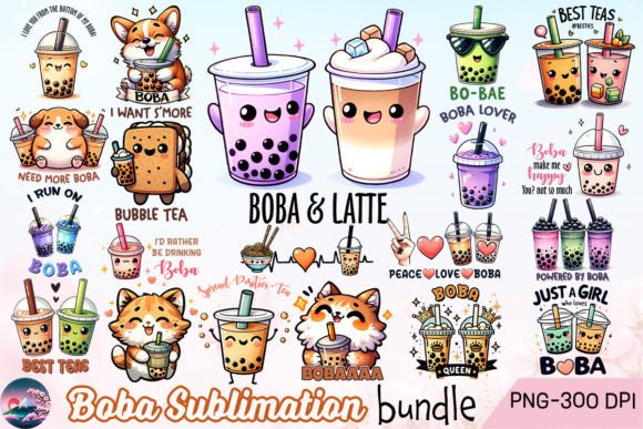 Boba PNG Sublimation Bundle Graphic Crafts By Cherry Blossom