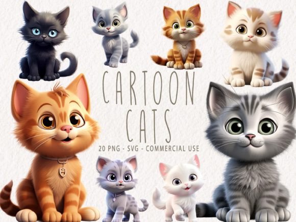 Cute Cat Clipart Bundle Gráfico Ilustraciones IA Por ClipartcreationsDE