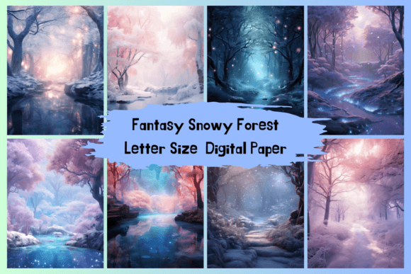 Fantasy Snowy Forest Digital Paper Graphic Backgrounds By NastyArts