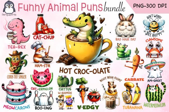 Funny Animal Puns Sublimation Bundle Graphic Print Templates By Penguprints