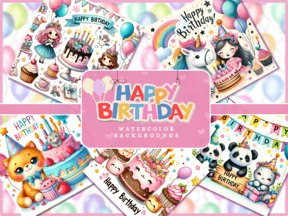 Happy Birthday Digital Paper Backgrounds Graphic Illustrations By Artistic Revolution