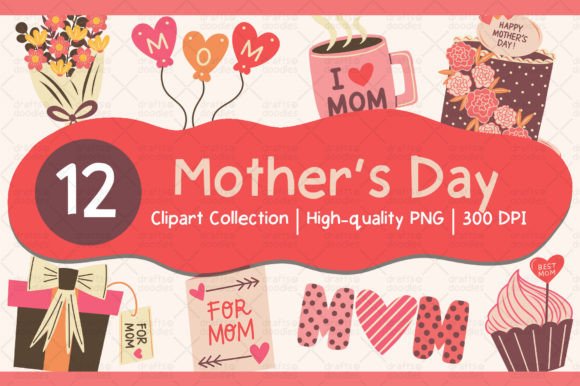 Mother's Day Clipart Set Graphic Illustrations By draftsndoodles
