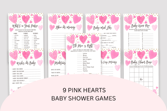 Pink Hearts Baby Shower Games Graphic Print Templates By AlishaSDBoutique