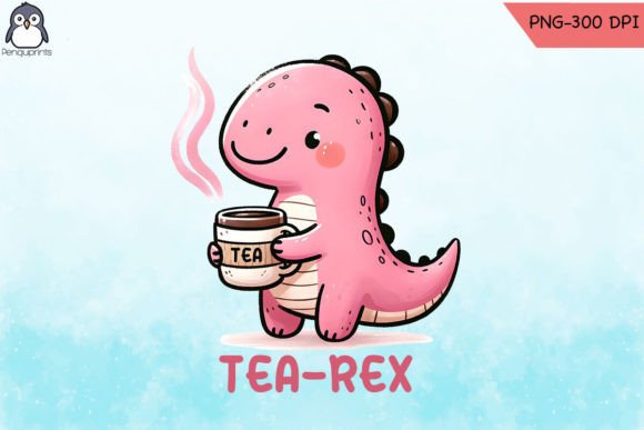 Tea Rex Cozy Dinosaur PNG Sublimation Graphic Crafts By Penguprints