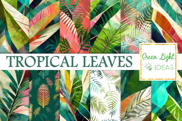 Absract Tropical Leaves Digital Papers Graphic Backgrounds By GreenLightIdeas