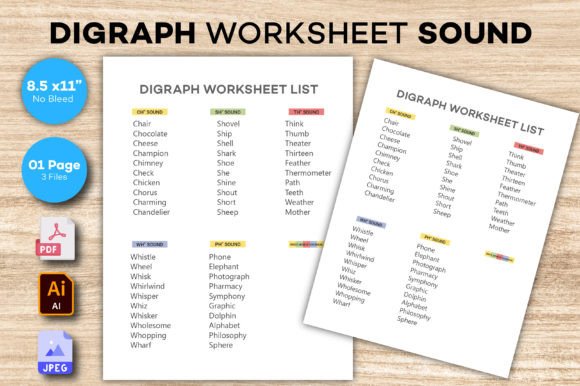 Digraph Worksheet- Ch, Sh, Th, Wh, Ph Gráfico Interiores KDP Por RakibS