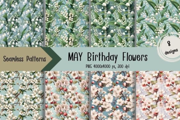 MAY Birthday Flowers Seamless Pattern Gráfico Padrões de IA Por PannArtz Design