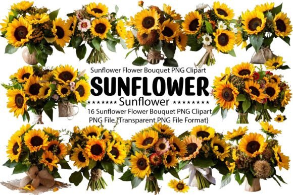 Sunflower Flower Bouquet PNG Bundle Grafik Druck-Vorlagen Von PrintExpert
