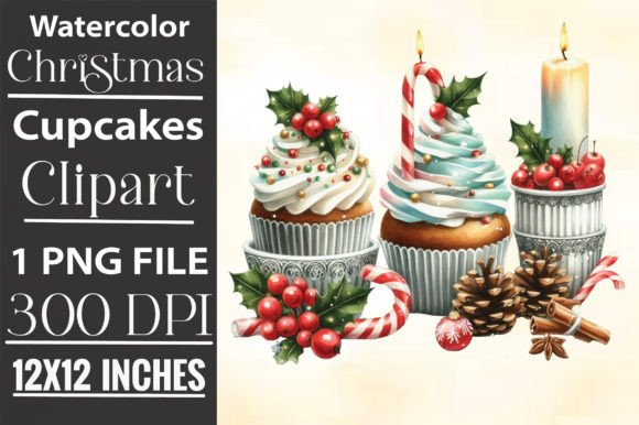 Watercolor Christmas Cupcakes Clipart Grafik Druckbare Illustrationen Von CraftArtStudio
