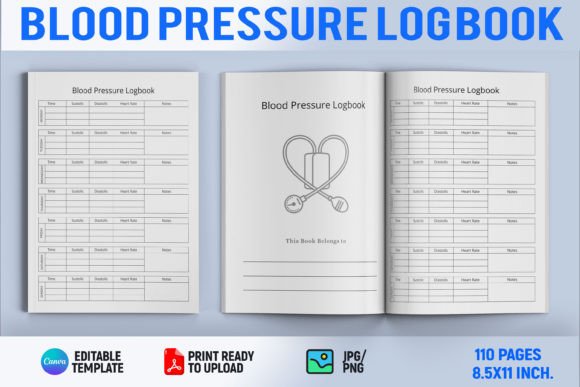 Blood Pressure Log Book Graphic KDP Interiors By Book2Bees
