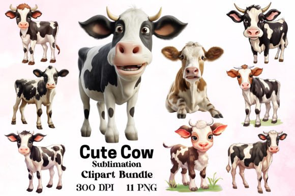Cute Cow Sublimation Clipart Graphic Illustrations By MAMA