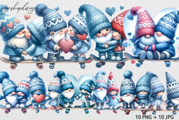 Cute Gnome Skateboard with Couple Graphic AI Graphics By FonShopDesign