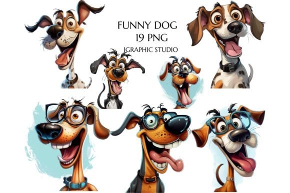 Funny and Crazy Dog Clipart, Dogs PNG Grafika Szablony Graficzne Przez Igraphic Studio