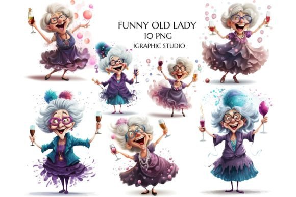 Happy Dancing Women, Cheerful Old Lady Graphic Graphic Templates By Igraphic Studio