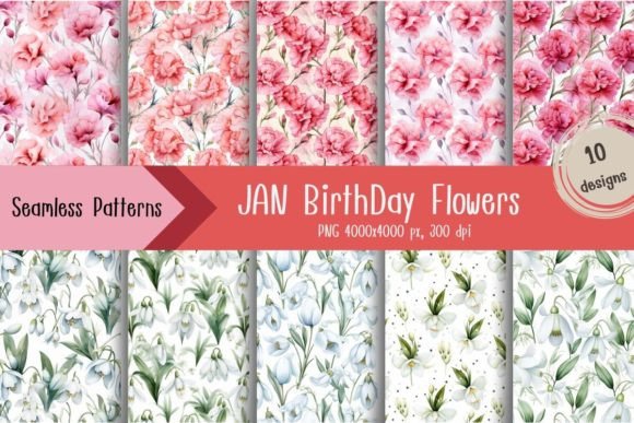 JAN Birthday Flowers Seamless Pattern Graphic AI Patterns By PannArtz Design