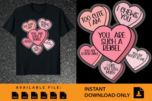 Valentine's Day Candy Hearts T-Shirt Gráfico Diseños de Camisetas Por typo artist