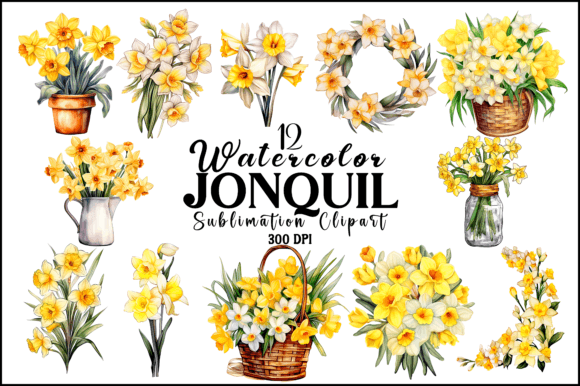 Watercolor Jonquil Sublimation Clipart Graphic AI Illustrations By Naznin sultana jui