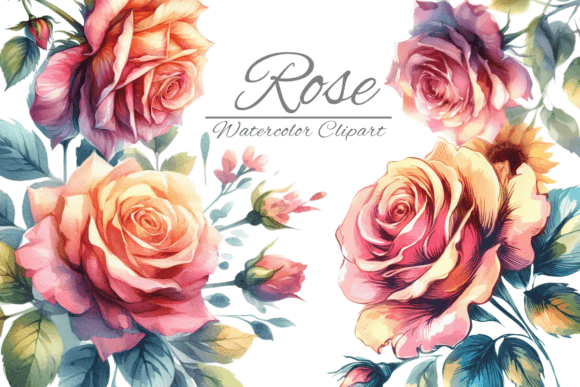 Watercolor Rose Flower Clipart Graphic Illustrations By Design Store