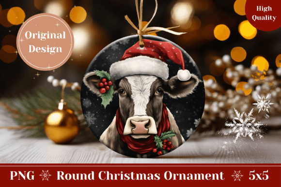 Christmas Round Ornament - Christmas Cow Graphic AI Graphics By Ailirel Design