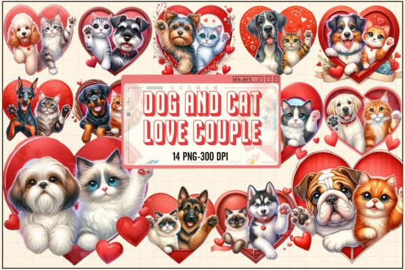 Dog and Cat Love Couple Sublimation Gráfico Ilustrações para Impressão Por DS.Art