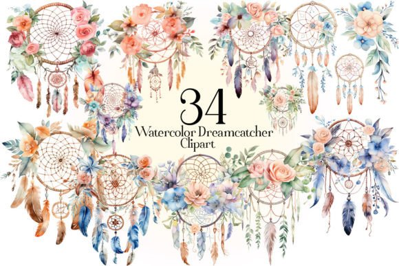Watercolor Dreamcatcher Clipart Grafik Druckbare Illustrationen Von sumim3934