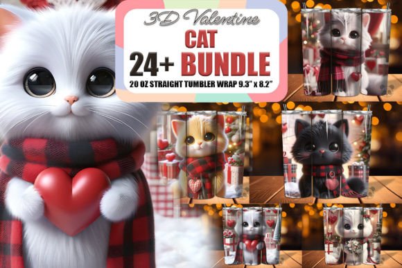 Cat 3D Valentine Tumbler Wrap Bundle Graphic Crafts By Pandastic