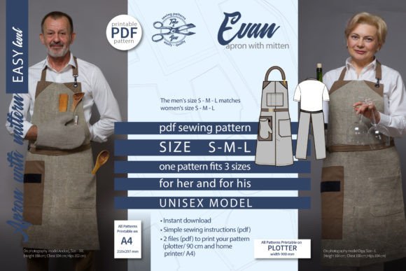 Chef Apron Pattern Evan Apron with Mitte Graphic Sewing Patterns By TakeAndSew