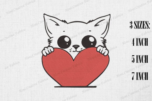 Cute Cat with Heart Valentine's Day Cats Embroidery Design By Honi.designs