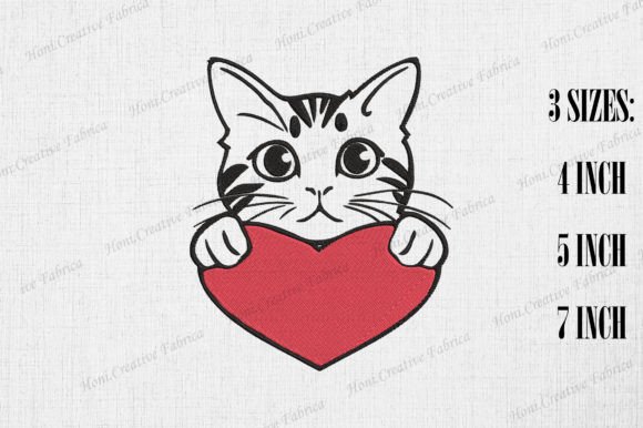 Cute Shorthair Cat with Heart Valentine Cats Embroidery Design By Honi.designs
