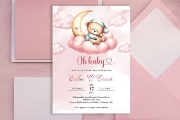 Cute Girl Teddy Bear Baby Shower Invite Illustration Modèles d'Impression Par Blush Roses