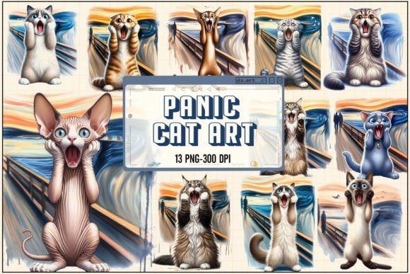 Panic Cat Art Sublimation Bundle Illustration Illustrations Imprimables Par DS.Art