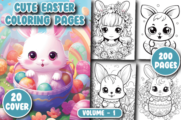 200 Cute Easter Coloring Pages for Kids Gráfico Páginas y libros de colorear para niños Por Ministed Night