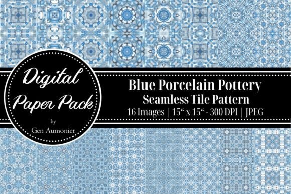 Blue Porcelain Seamless Tile Patterns Graphic Patterns By Gen Aumonier