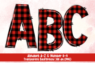 Buffalo Plaid Doodle Alphabet Number PNG Graphic Illustrations By ADF Design 1