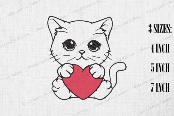 Cute Cat with Heart Valentine's Day Cats Embroidery Design By Honi.designs