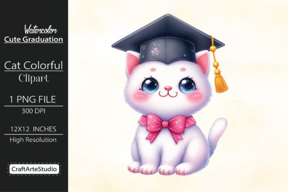 Cute Graduation Cat Colorful Clipart Gráfico Ilustraciones Imprimibles Por CraftArtStudio