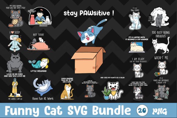 Funny Cat SVG Bundle Afbeelding Crafts Door Enistle