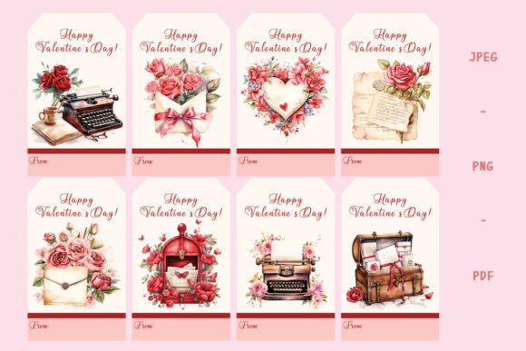 LOVE MAIL VALENTINE'S DAY TAGS Grafica Modelli di Stampa Di Midnight Designs
